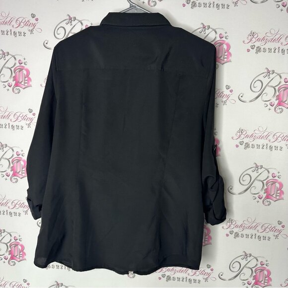 Micheal kors top Black zip up blouse gold hardware MK logo zipper - Picture 2 of 7